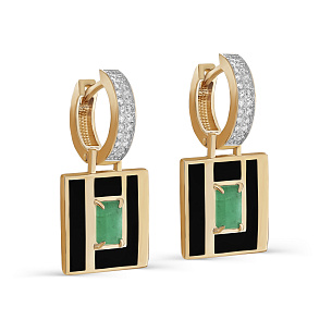 Серьги с английским замком из красного золота с изумрудом