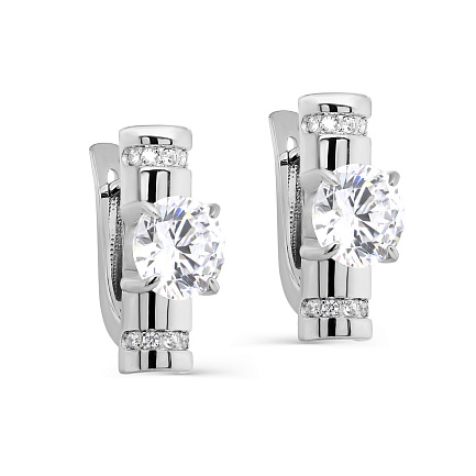 Серьги с английским замком из серебра с фианитами