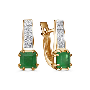 Серьги с английским замком из красного золота с изумрудом