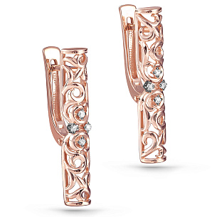 Серьги с английским замком из красного золота с бриллиантом