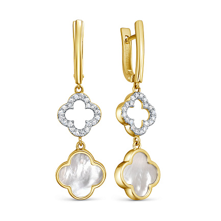 Серьги с английским замком из желтого золота с бриллиантами