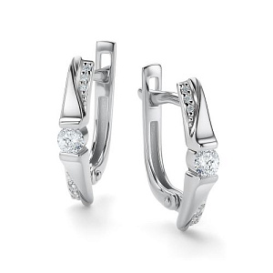 Серьги с английским замком из белого золота с бриллиантами