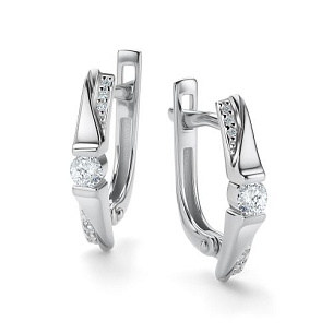 Серьги с английским замком из белого золота с бриллиантом