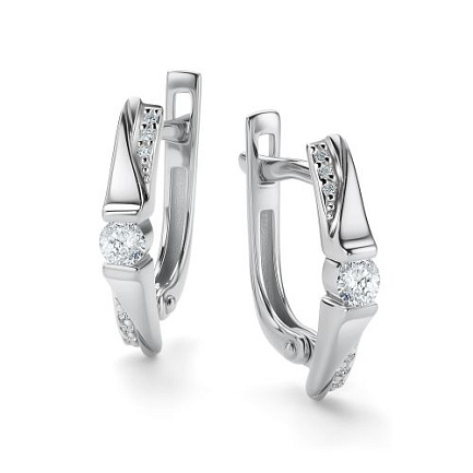 Серьги с английским замком из белого золота с бриллиантами