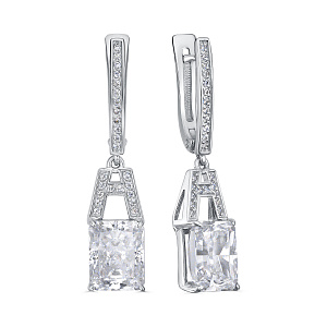 Серьги с английским замком из серебра с бриллиантами