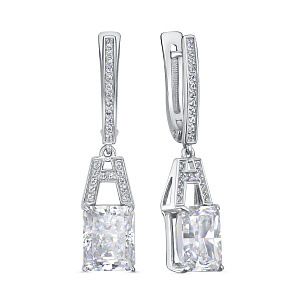 Серьги с английским замком из серебра с бриллиантом