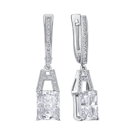 Серьги с английским замком из серебра с бриллиантами