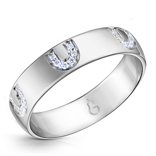 Кольцо обручальное из белого золота с бриллиантом