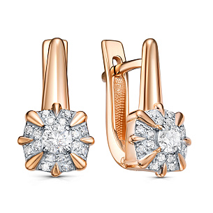 Серьги с английским замком из красного золота с бриллиантом