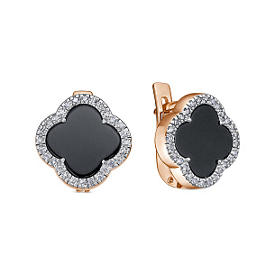 Серьги с английским замком из красного золота с ониксом