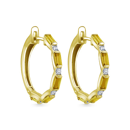 Серьги с английским замком из желтого золота с бриллиантами