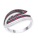 Кольцо из белого золота с бриллиантами, рубинами
