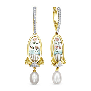 Серьги с английским замком из желтого золота с перламутром