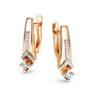 Серьги с английским замком из красного золота с бриллиантом