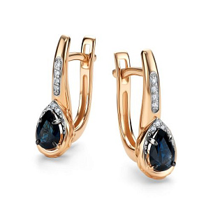 Серьги с английским замком из красного золота с бриллиантом