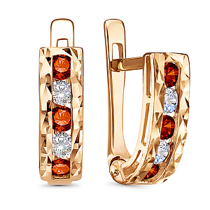 Серьги с английским замком из красного золота с фианитами