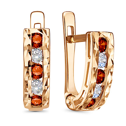 Серьги с английским замком из красного золота с фианитами