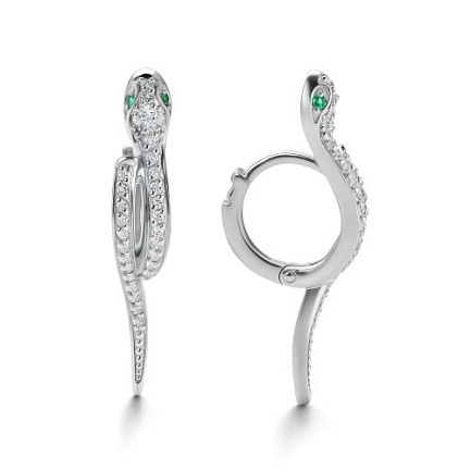 Серьги из белого золота с бриллиантами, изумрудами
