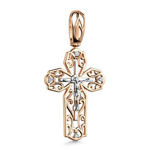 Крест из красного золота с бриллиантом