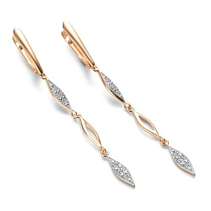 Серьги с английским замком из красного золота с бриллиантом