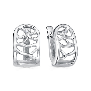 Серьги с английским замком из серебра с бриллиантами