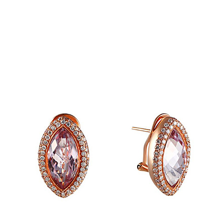 Серьги из красного золота с бриллиантами, аметистами