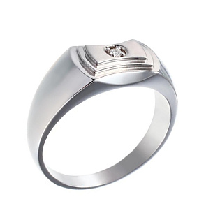 Печатка из белого золота с бриллиантом