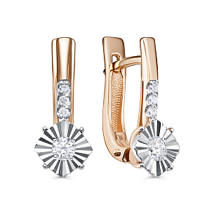 Серьги с английским замком из красного золота с бриллиантом