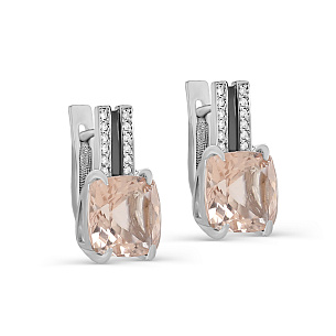 Серьги с английским замком из белого золота с морганитом