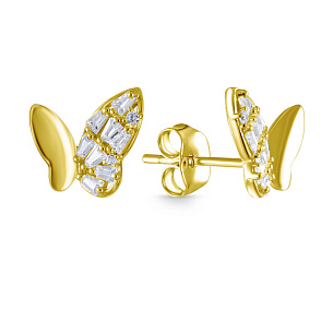 Серьги из серебра с фианитами, золочением