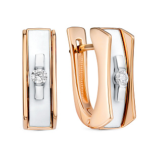 Серьги с английским замком из красного золота с бриллиантом