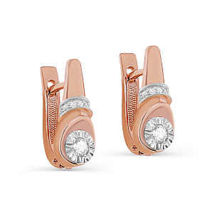 Серьги с английским замком из красного золота с бриллиантом