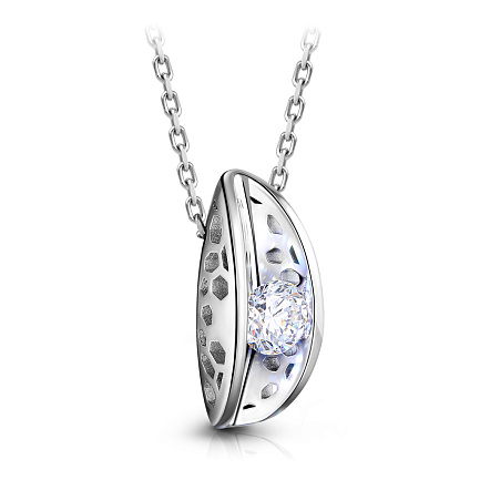 Колье из белого золота с бриллиантом, плетение якорное