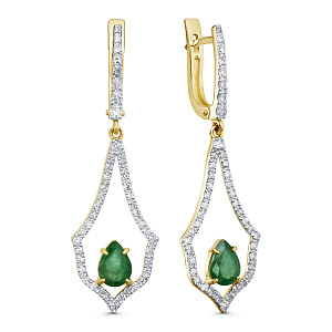 Серьги с английским замком из желтого золота с бриллиантами