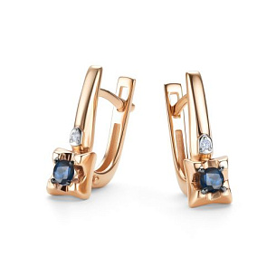 Серьги с английским замком из красного золота с бриллиантом