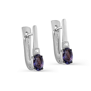 Серьги с английским замком из белого золота с бриллиантом