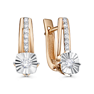 Серьги с английским замком из красного золота с бриллиантами