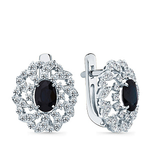 Серьги с английским замком из белого золота с сапфиром