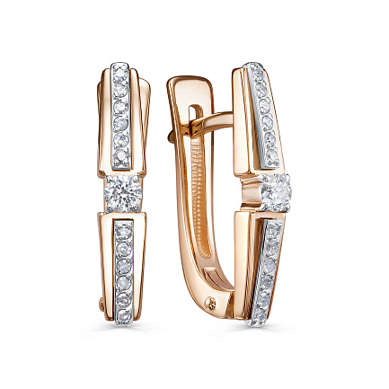 Серьги с английским замком из красного золота с бриллиантами