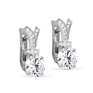 Серьги с английским замком из серебра с фианитом