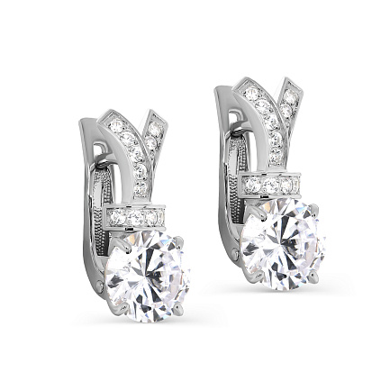 Серьги с английским замком из серебра с фианитами