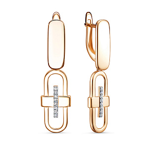 Серьги с английским замком из красного золота с фианитом