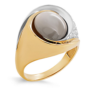 Кольцо из желтого золота с бриллиантами, лунным камнем