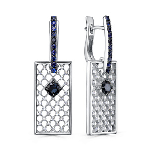 Серьги с английским замком из белого золота с сапфиром