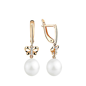 Серьги с английским замком из красного золота с жемчугом