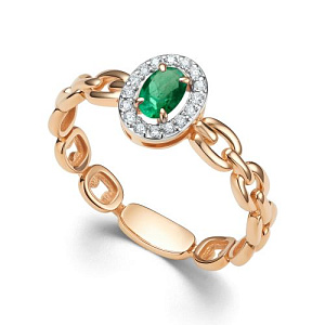 Кольцо из красного золота с бриллиантами, изумрудом