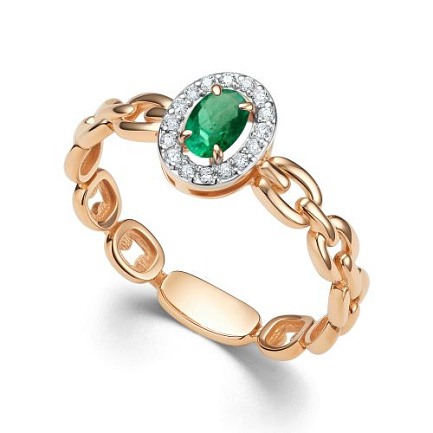 Кольцо из красного золота с бриллиантами, изумрудом