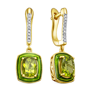 Серьги с английским замком из серебра с перидотом