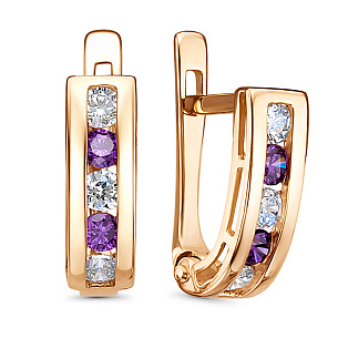 Серьги с английским замком из красного золота с фианитом