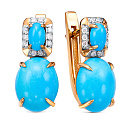 Серьги из красного золота с бриллиантами, бирюзой